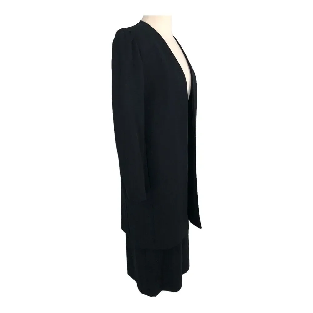 Wool Skirt Suit Duster Open Blazer Jacket Black Vintage Diane Von Furstenberg